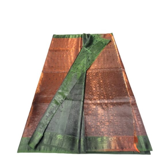 Exquisite Bronze Green Saree -Unstitched With Blouse Piece- NEW - Picture 5 of 7
